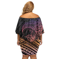 Floral Polynesian Hibiscus Tattoo Family Matching Off Shoulder Short Dress and Hawaiian Shirt Peach Gradient Style LT9 - Polynesian Pride