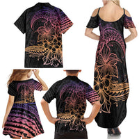 Floral Polynesian Hibiscus Tattoo Family Matching Summer Maxi Dress and Hawaiian Shirt Peach Gradient Style LT9 - Polynesian Pride