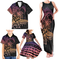 Floral Polynesian Hibiscus Tattoo Family Matching Tank Maxi Dress and Hawaiian Shirt Peach Gradient Style LT9 - Polynesian Pride