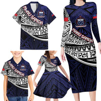 Custom Samoa Rugby Pacific Family Matching Long Sleeve Bodycon Dress and Hawaiian Shirt Samoan Warrior Tribal Pattern LT9 - Polynesian Pride
