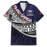 Custom Samoa Rugby Pacific Family Matching Off The Shoulder Long Sleeve Dress and Hawaiian Shirt Samoan Warrior Tribal Pattern LT9 Dad's Shirt - Short Sleeve Blue - Polynesian Pride