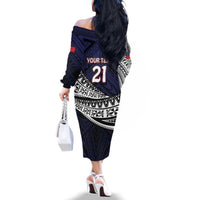 Custom Samoa Rugby Pacific Family Matching Off The Shoulder Long Sleeve Dress and Hawaiian Shirt Samoan Warrior Tribal Pattern LT9 - Polynesian Pride