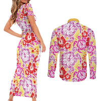 Palaka with Honu and Hibiscus Couples Matching Short Sleeve Bodycon Dress and Long Sleeve Button Shirt Hawaiian Heritage Spirit LT9 - Polynesian Pride