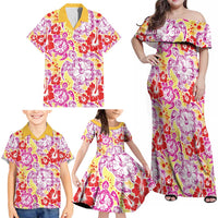 Palaka with Honu and Hibiscus Family Matching Off Shoulder Maxi Dress and Hawaiian Shirt Hawaiian Heritage Spirit LT9 - Polynesian Pride