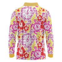 Palaka with Honu and Hibiscus Long Sleeve Polo Shirt Hawaiian Heritage Spirit LT9 - Polynesian Pride