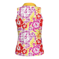 Palaka with Honu and Hibiscus Women Sleeveless Polo Shirt Hawaiian Heritage Spirit LT9 - Polynesian Pride