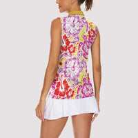 Palaka with Honu and Hibiscus Women Sleeveless Polo Shirt Hawaiian Heritage Spirit LT9 - Polynesian Pride