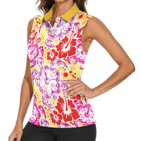Palaka with Honu and Hibiscus Women Sleeveless Polo Shirt Hawaiian Heritage Spirit LT9 - Polynesian Pride