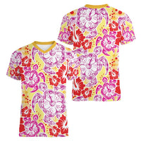 Palaka with Honu and Hibiscus Women V-Neck T-Shirt Hawaiian Heritage Spirit LT9 - Polynesian Pride