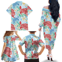 Palaka with Honu and Plumeria Family Matching Off The Shoulder Long Sleeve Dress and Hawaiian Shirt Hawaiian Heritage Spirit LT9 - Polynesian Pride
