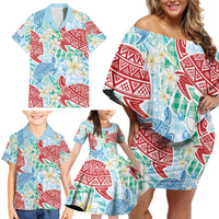 Palaka with Honu and Plumeria Family Matching Off Shoulder Short Dress and Hawaiian Shirt Hawaiian Heritage Spirit LT9 - Polynesian Pride