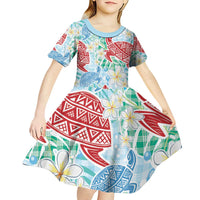 Palaka with Honu and Plumeria Kid Short Sleeve Dress Hawaiian Heritage Spirit LT9 - Polynesian Pride