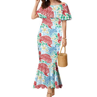 Palaka with Honu and Plumeria Mermaid Dress Hawaiian Heritage Spirit LT9 Women Blue - Polynesian Pride