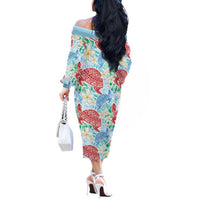 Palaka with Honu and Plumeria Off The Shoulder Long Sleeve Dress Hawaiian Heritage Spirit LT9 - Polynesian Pride