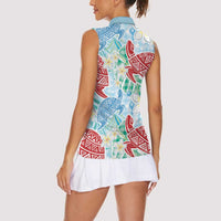 Palaka with Honu and Plumeria Women Sleeveless Polo Shirt Hawaiian Heritage Spirit LT9 - Polynesian Pride