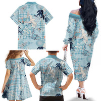 Blue Palaka Crane and Flowers Family Matching Off The Shoulder Long Sleeve Dress and Hawaiian Shirt Japan Heritage Spirit LT9 - Polynesian Pride