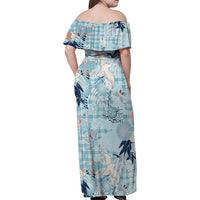 Blue Palaka Crane and Flowers Family Matching Off Shoulder Maxi Dress and Hawaiian Shirt Japan Heritage Spirit LT9 - Polynesian Pride
