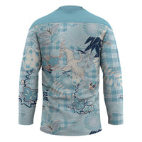 Blue Palaka Crane and Flowers Hockey Jersey Japan Heritage Spirit - Polynesian Pride