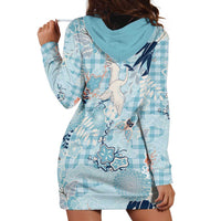Blue Palaka Crane and Flowers Hoodie Dress Japan Heritage Spirit LT9 - Polynesian Pride