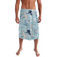 Blue Palaka Crane and Flowers Lavalava Japan Heritage Spirit - Polynesian Pride