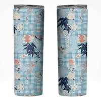 Blue Palaka Crane and Flowers Skinny Tumbler Japan Heritage Spirit LT9 Blue - Polynesian Pride