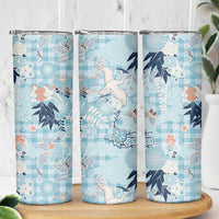 Blue Palaka Crane and Flowers Skinny Tumbler Japan Heritage Spirit LT9 - Polynesian Pride