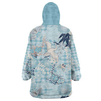 Blue Palaka Crane and Flowers Wearable Blanket Hoodie Japan Heritage Spirit LT9 - Polynesian Pride