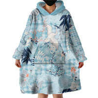 Blue Palaka Crane and Flowers Wearable Blanket Hoodie Japan Heritage Spirit LT9 - Polynesian Pride