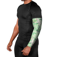Green Palaka Crane and Flowers Arm Sleeves Japan Heritage Spirit - Polynesian Pride