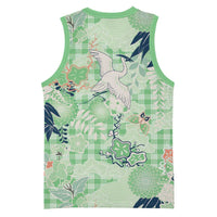 Green Palaka Crane and Flowers Basketball Jersey Japan Heritage Spirit LT9 - Polynesian Pride
