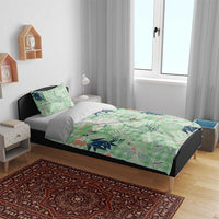 Green Palaka Crane and Flowers Bedding Set Japan Heritage Spirit - Polynesian Pride