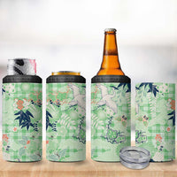 Green Palaka Crane and Flowers 4 in 1 Can Cooler Tumbler Japan Heritage Spirit LT9 - Polynesian Pride