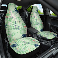 Green Palaka Crane and Flowers Car Seat Cover Japan Heritage Spirit LT9 One Size Green - Polynesian Pride