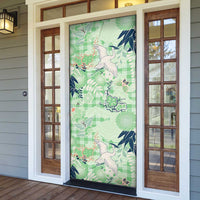Green Palaka Crane and Flowers Door Cover Japan Heritage Spirit LT9 - Polynesian Pride