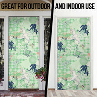 Green Palaka Crane and Flowers Door Cover Japan Heritage Spirit LT9 - Polynesian Pride