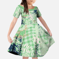 Green Palaka Crane and Flowers Family Matching Off The Shoulder Long Sleeve Dress and Hawaiian Shirt Japan Heritage Spirit LT9 Daughter's Dress Green - Polynesian Pride