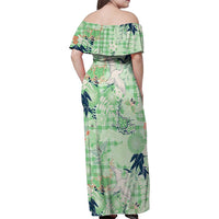 Green Palaka Crane and Flowers Family Matching Off Shoulder Maxi Dress and Hawaiian Shirt Japan Heritage Spirit LT9 - Polynesian Pride