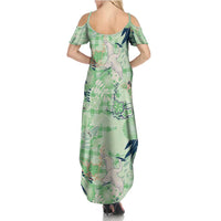 Green Palaka Crane and Flowers Family Matching Summer Maxi Dress and Hawaiian Shirt Japan Heritage Spirit LT9 - Polynesian Pride