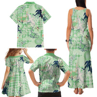 Green Palaka Crane and Flowers Family Matching Tank Maxi Dress and Hawaiian Shirt Japan Heritage Spirit LT9 - Polynesian Pride