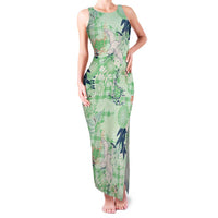 Green Palaka Crane and Flowers Family Matching Tank Maxi Dress and Hawaiian Shirt Japan Heritage Spirit LT9 Mom's Dress Green - Polynesian Pride