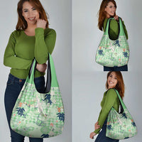 Green Palaka Crane and Flowers Grocery Bag Japan Heritage Spirit - Polynesian Pride