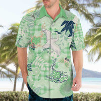 Green Palaka Crane and Flowers Hawaiian Shirt Japan Heritage Spirit LT9 - Polynesian Pride