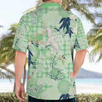 Green Palaka Crane and Flowers Hawaiian Shirt Japan Heritage Spirit LT9 - Polynesian Pride