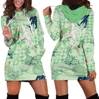 Green Palaka Crane and Flowers Hoodie Dress Japan Heritage Spirit LT9 - Polynesian Pride
