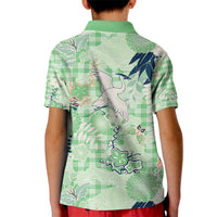Green Palaka Crane and Flowers Kid Polo Shirt Japan Heritage Spirit LT9 - Polynesian Pride