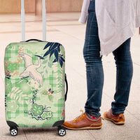 Green Palaka Crane and Flowers Luggage Cover Japan Heritage Spirit LT9 Green - Polynesian Pride