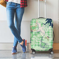 Green Palaka Crane and Flowers Luggage Cover Japan Heritage Spirit LT9 - Polynesian Pride