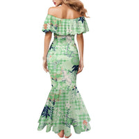 Green Palaka Crane and Flowers Mermaid Dress Japan Heritage Spirit LT9 - Polynesian Pride