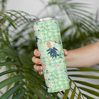 Green Palaka Crane and Flowers Skinny Tumbler Japan Heritage Spirit LT9 - Polynesian Pride