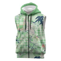 Green Palaka Crane and Flowers Sleeveless Zip Hoodie Japan Heritage Spirit LT9 Green - Polynesian Pride